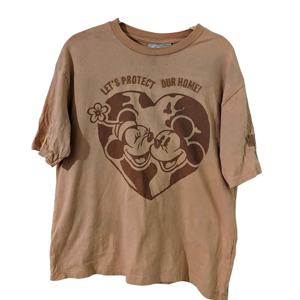 Mickey & Minnie Embroidered Disney Earth Day Blush Pink Tee Protect Our‎ Home S
